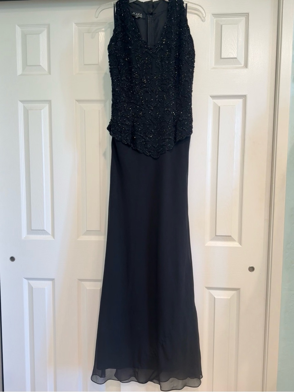 J Kara Beaded Black Evening Gown